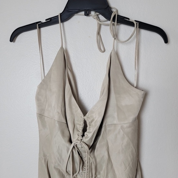 ZARA Ruched Mini Dress Soft Gold Tan | 2298/155 size XLarge Short Tie Neck - Picture 11 of 15